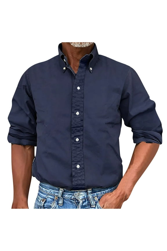 Mens Dress Shirt Regular Fit Long Sleeve Button Down V Neck Shirts with Pocket, Casual Solid Color Rugged Flex Relaxed Oxford Shirt for Men