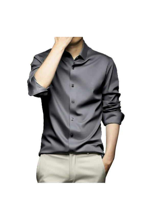 Mens Dress Shirtt Classical Fit Long Sleeve Button Down V Neck Shirtts with Casual Solid Color Flex Relaxed Oxford Shirtt