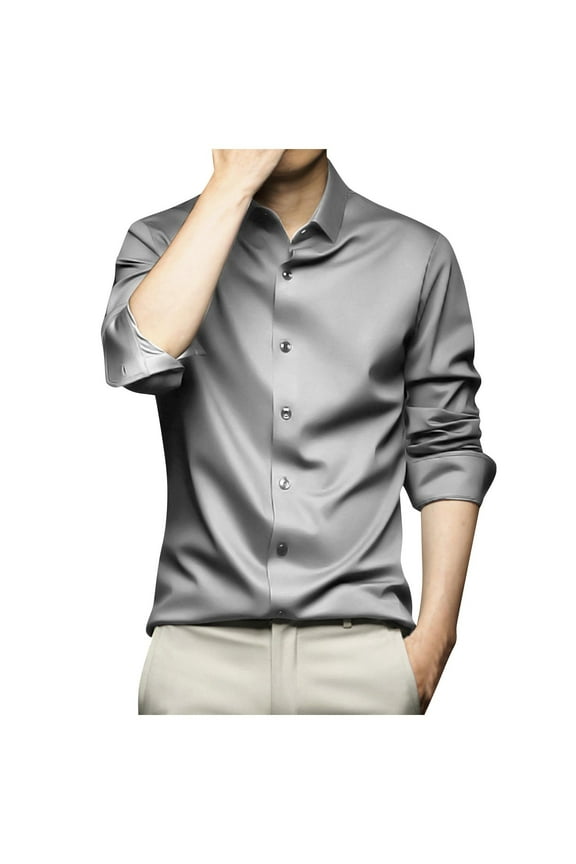 Mens Dress Shirtt Classical Fit Long Sleeve Button Down V Neck Shirtts with Casual Solid Color Flex Relaxed Oxford Shirtt