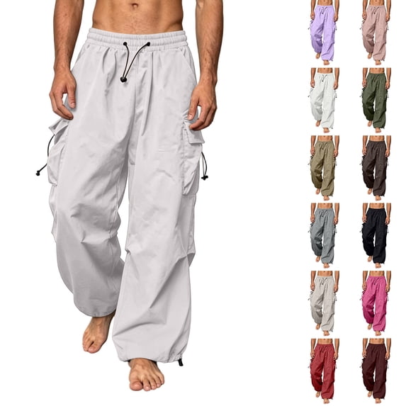 YABCSAZ Mens Cargo Pants Quick Dry Multi Pocket Drawstring Elastic Waist Outdoor Hiking Joggers