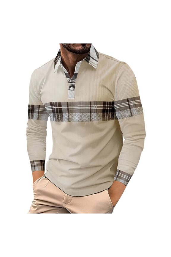 Mens Shirt Regular Fit Long Sleeve V Neck Button Shirts with Pocket, Casual Plaid Shirt Jacket Top Rugged Flex Relaxed Oxford Shirt for Men