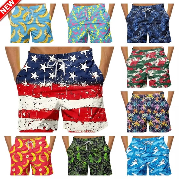 YABCSAZ Mens Swim Trunks Summer Casual Loose Fit Beach Shorts Quick Dry Board Shorts with Mesh Lining, Plus Size Breathable Fit Hawaii Bermuda Shorts