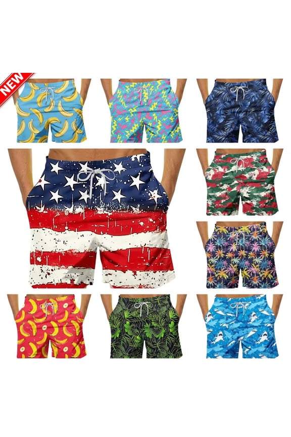 Mens Swim Trunks Summer Casual Loose Fit Beach Shorts Quick Dry Board Shorts with Mesh Lining, Plus Size Breathable Fit Hawaii Bermuda Shorts