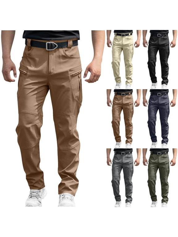 Mens Waterproof Cargo Pants High Stretch Straight Leg Multi Pocket Durable Work Pants Cotton Blend Outdoor Hiking Tactical Trousers with Pockets for Men