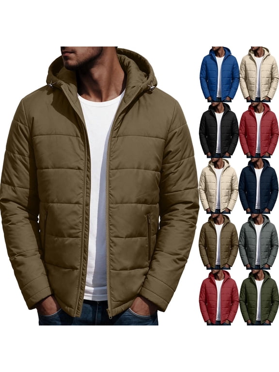 Mens Winter Jacket Coats Warm Thicken Zip Up Waterproof Insulated Windproof Down Puffy Bubble Coat Fleece Puffer Hoodies Jackets for Men