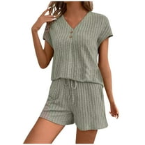 YABCSAZ Oversize Outfits for Women Short Sleeved V Neck Tee Shirt Tops and Wide Leg Bermuda Shorts Casual Loose Solid Color 2 Piece Sets