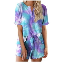 YABCSAZ Oversize Pajama Sets for Women Long Sleeve V Neck Button Tops and Wide Leg Bermuda Shorts Casual Loose Printed 2 Piece Outfits