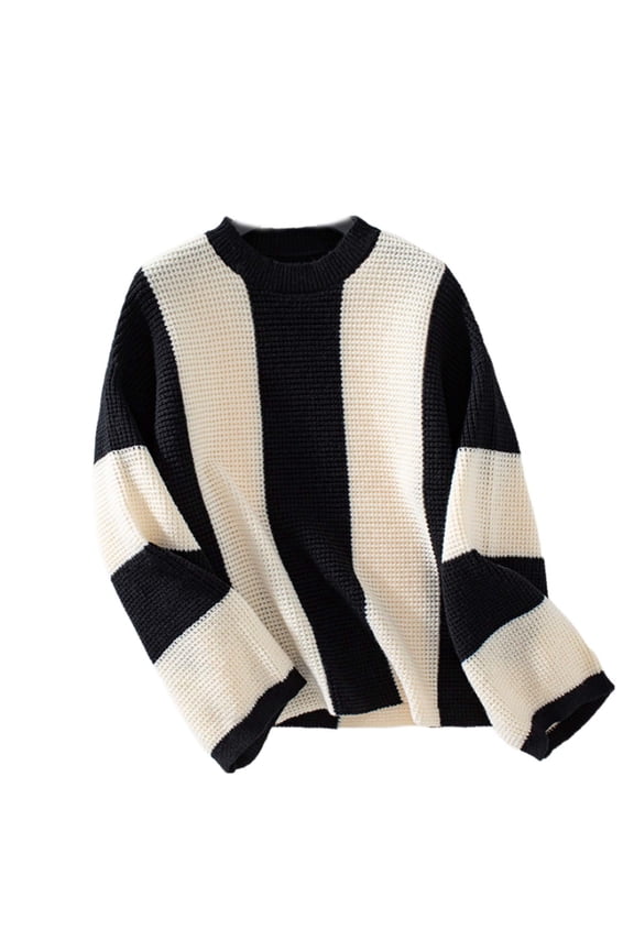Oversized Sweaters for Women Casual Crewneck Striped Color Block Sweaters Long Sleeve Fuzzy Knit Shirts Chunky Warm 2024 Fall Pullover Loose Fit Soft Sweaters Top Trendy Outfits