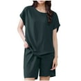 thumbnail image 1 of YABCSAZ Oversized T-shirts Set for Women Short Sleeve Round Neck Sleepwear Casual Loose Fit Tops and Bermuda Wide Leg Shorts 2 Piece Outfits Sweatsuit Homewear Summer Lounge Sets, 1 of 6