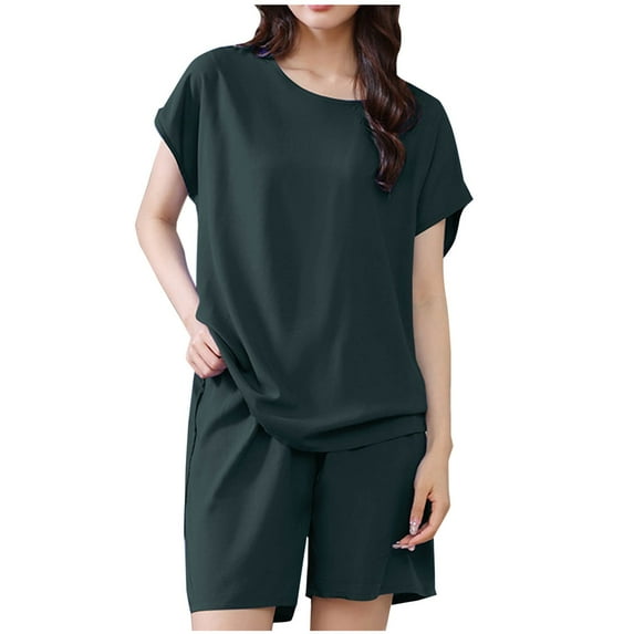 YABCSAZ Oversized T-shirts Set for Women Short Sleeve Round Neck Sleepwear Casual Loose Fit Tops and Bermuda Wide Leg Shorts 2 Piece Outfits Sweatsuit Homewear Summer Lounge Sets
