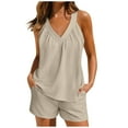 thumbnail image 1 of YABCSAZ Oversized T-shirts Set for Women Sleeveless V/Round Neck Sleepwear Casual Loose Fit Tank Tops and Bermuda Wide Leg Shorts 2 Piece Outfits Sweatsuit Homewear Summer Lounge Sets, 1 of 7
