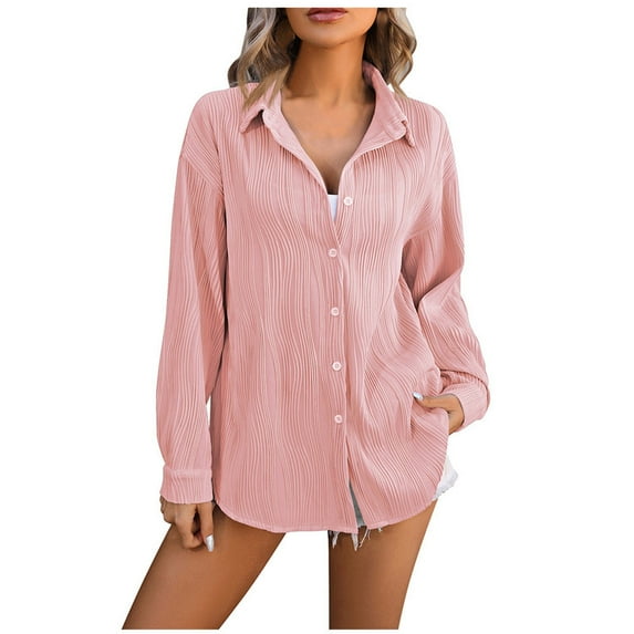 YABCSAZ Oversized T-shirts for Women Fashion Button Down Shirts Classic Solid Color Lapel Short Sleeve Tops Fall Outfits