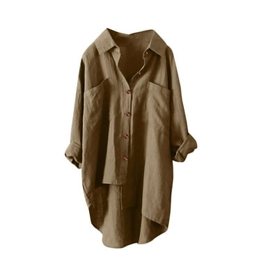 YABCSAZ Oversized T-shirts for Women Fashion Cotton Linen Button Down Shirts Classic Solid Color Lapel Long Sleeve Tops