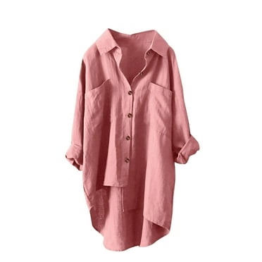 YABCSAZ Oversized T-shirts for Women Fashion Cotton Linen Button Down Shirts Classic Solid Color Lapel Long Sleeve Tops