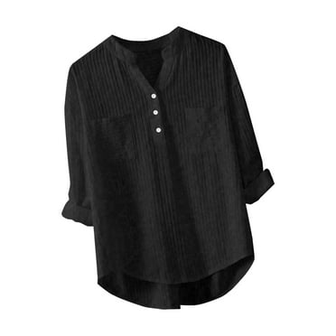 YABCSAZ Oversized T-shirts for Women Fashion Cotton Linen Button Down Shirts Classic Solid Color Lapel Long Sleeve Tops