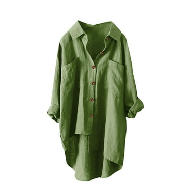 YABCSAZ Oversized T-shirts for Women Fashion Cotton Linen Button Down Shirts Classic Solid Color Lapel Long Sleeve Tops