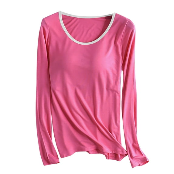 YABCSAZ Pajama for Women Long Sleeve Crew Neck T-Shirt Oversized Casual Loose Pullover Solid Color Tops with Chest Pads, Soft Comfy Homewear Outfits