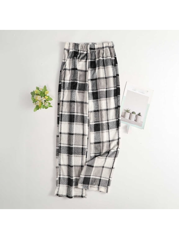 Pants for Women, Women Flannel Sleep Pants Warm Thickened Elastic Waist Pocketed Lounge Pants for Women Casual All-Over-Print Cozy House Pajama Bottoms with Side Pockets Hand-Wash