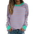 thumbnail image 1 of YABCSAZ Plus Size Long Sleeve Shirts for Women Casual Crewneck Striped Color Block Sweatshirts Soft Comfy Shirt Tops Trendy Pullover T Shirts Blouse, 1 of 5