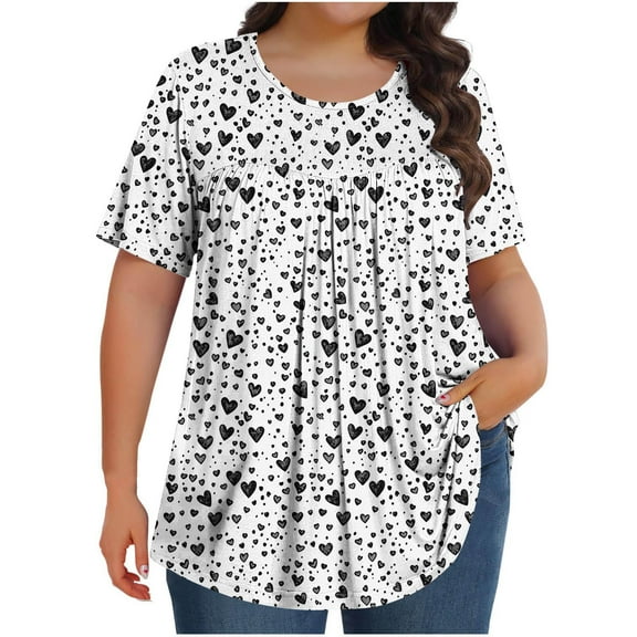 YABCSAZ Plus Size Tops for Women Short Sleeve T Shirts Crewneck Floral Trendy Tops Summer Casual Blouse Loose Fit Soft Comfy Tee Shirts Women's Oversize Tops Size L-5XL