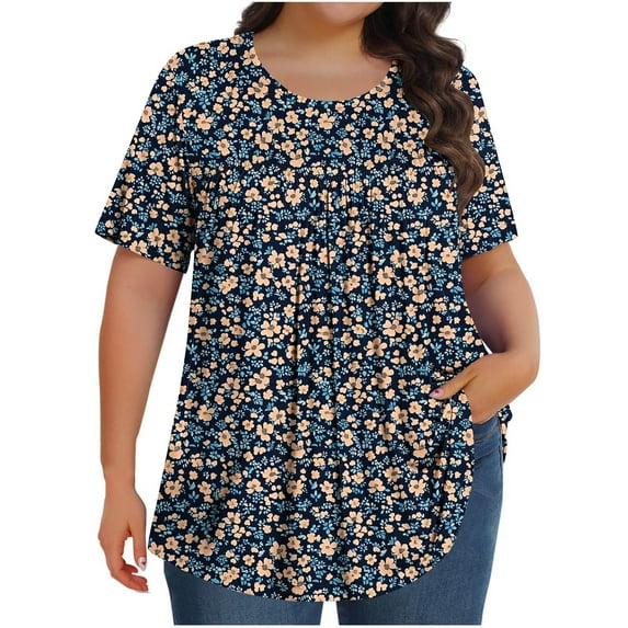 YABCSAZ Plus Size for Women Short Sleeve T Shirts Round Neck Floral Printed Trendy Tops Summer Casual Blouse Loose Fit Soft Comfy Tee Shirts Women's Oversize Tops Size L-5XL