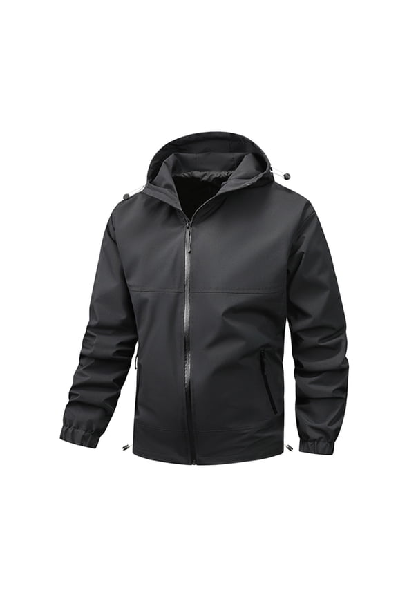 Rain Jacket for Men Relaxed Fit Turtleneck Jacket Fleece Full Zipper Softshell Hooded Coat Casual Waterproof Windbreaker Rain Jackets with Pockets for Hiking Golf Running Cycling