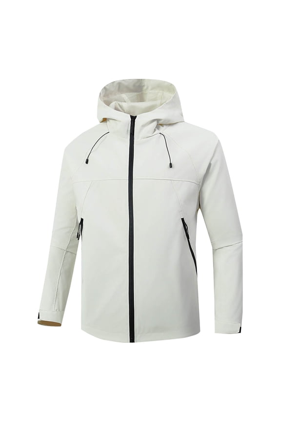 Rain Jacket for Men Waterproof Windbreaker Relaxed Fit Jacket Long Sleeve Full Zipper Hood Coat Casual Comfortable Rain Jackets with Pockets for Hiking Golf Running Cycling
