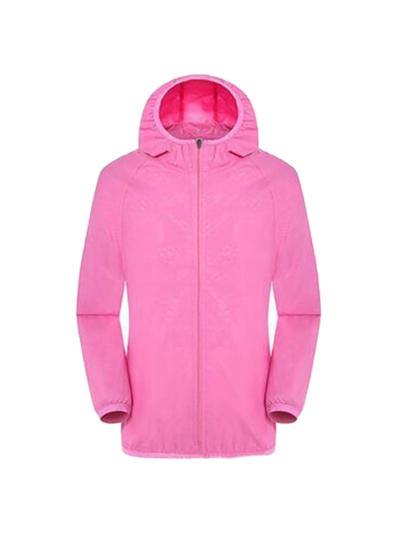 Rain Jacket for Women Loose Running Lightweight Waterproof Raincoat Zip Hooded Windbreaker with Pockets for Outdoor Bicycle Sports Mountaineering Suit