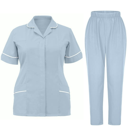 YABCSAZ Scrubs Medical Uniform Women V Neck Solid Color Scrubs Set Medical Scrubs Top and Pants 2 Piece Sets