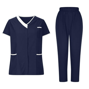 YABCSAZ Scrubs Medical Uniform Women V Neck Solid Color Scrubs Set Medical Scrubs Top and Pants 2 Piece Sets