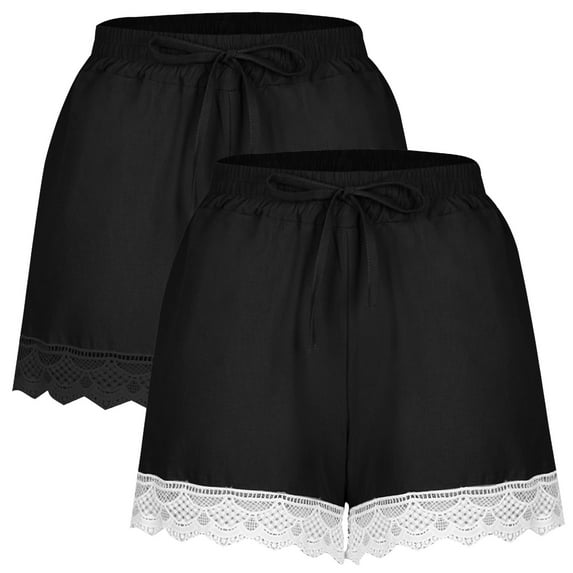 YABCSAZ Short for Women Summer Casual Soft Elastic High Waisted Wide Leg Beach Loose Short Pants with Pockets, Plus Size Lace Soild Bermuda Shorts