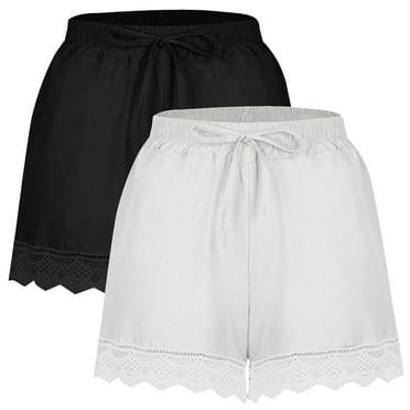 YABCSAZ Short for Women Summer Casual Soft Elastic High Waisted Wide Leg Beach Loose Short Pants with Pockets, Plus Size Lace Soild Bermuda Shorts