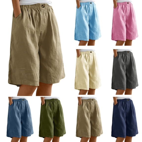 YABCSAZ Short for Women Summer Casual Soft Elastic High Waisted Wide Leg Beach Loose Short Pants with Pockets, Plus Size Soild Bermuda Shorts