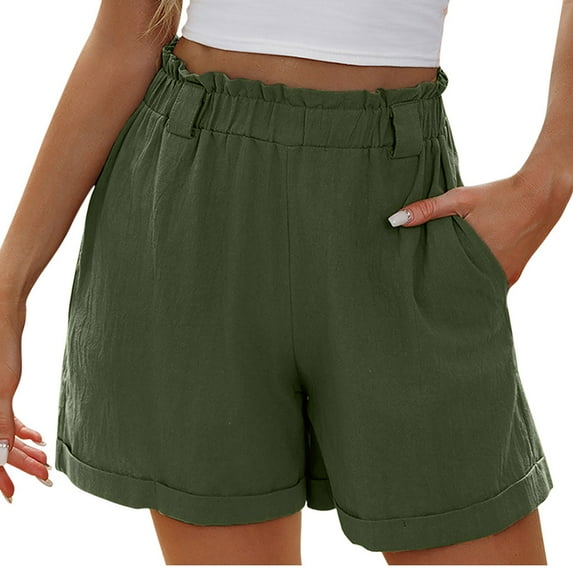 YABCSAZ Short for Women Summer Casual Soft Elastic High Waisted Wide Leg Beach Loose Short Pants with Pockets, Plus Size Soild Bermuda Shorts