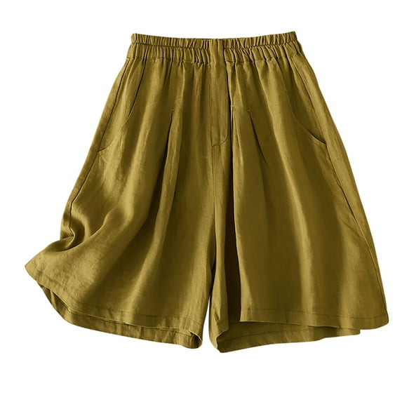 YABCSAZ Short for Women Summer Casual Soft Elastic High Waisted Wide Leg Beach Loose Short Pants with Pockets, Plus Size Soild Bermuda Shorts