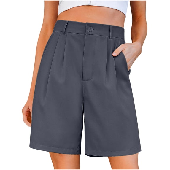 YABCSAZ Short for Women Summer Casual Soft Elastic High Waisted Wide Leg Beach Loose Short Pants with Pockets, Plus Size Soild Bermuda Shorts