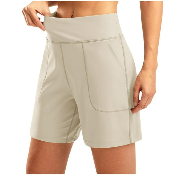 YABCSAZ Shorts for Women High Waisted Slim Shorts Summer Casual Solid Color Shorts Plus Size Comfy Elastic Waist Drawstring Shorts with Pockets