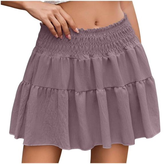 YABCSAZ Skirts for Women High Elastic Waist Short Skirt Ruffle Flowy Swing Tiered A-Line Mini Skirt 2025 Golf Skirts Tummy Control Athletic Tennis Skirt