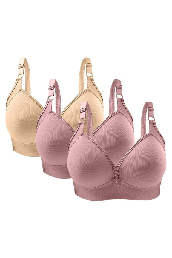 Sports Bras for Women Plus Size Bras Underarm-smoothing with Seamless Stretch Wireless Lightly Lined Bra High Lift Close Breast Tops Breathable Underwear Daily Bra 3 Pack