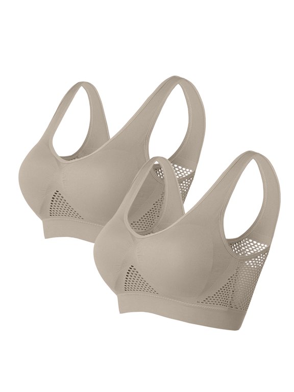 Sports Bras for Women Plus Size Bras Underarm-smoothing with Seamless Stretch Wireless Lightly Lined Bra High Lift Close Breast Tops Super Breathable Underwear Daily Bra 2Pack