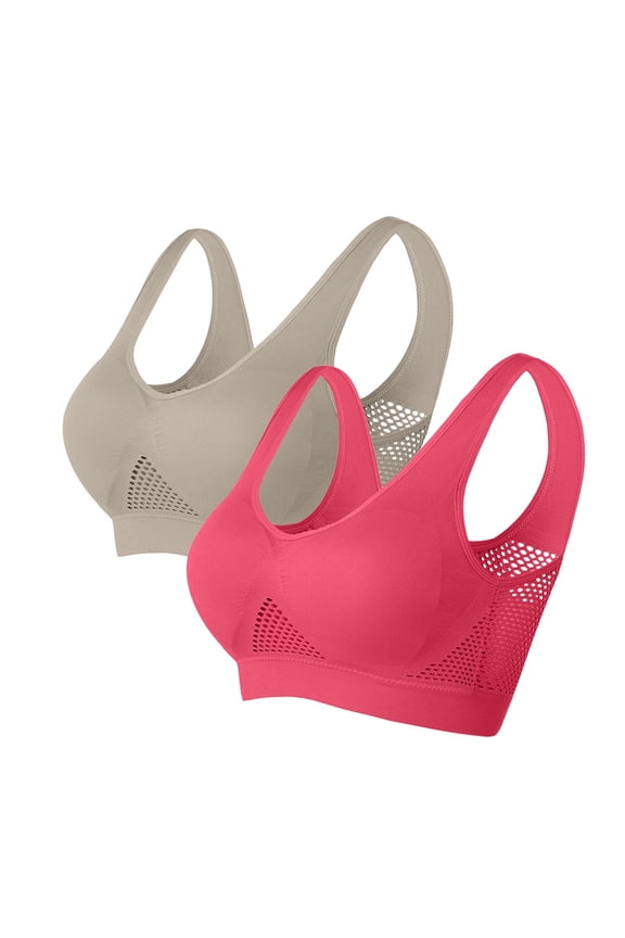 Sports Bras for Women Plus Size Bras Underarm-smoothing with Seamless Stretch Wireless Lightly Lined Bra High Lift Close Breast Tops Super Breathable Underwear Daily Bra 2Pack