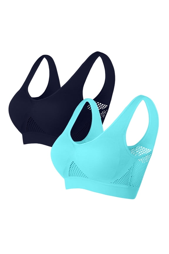 Sports Bras for Women Plus Size Bras Underarm-smoothing with Seamless Stretch Wireless Lightly Lined Bra High Lift Close Breast Tops Super Breathable Underwear Daily Bra 2Pack