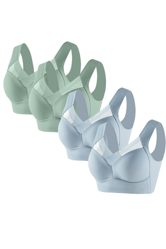 Sports Bras for Women Plus Size Bras Wirefree Compression Bra Close Breast Augmentation Underwear Flex Back Everyday Bras Wireless Support Full Coverage Bra Lace Side Collection 4-Pack