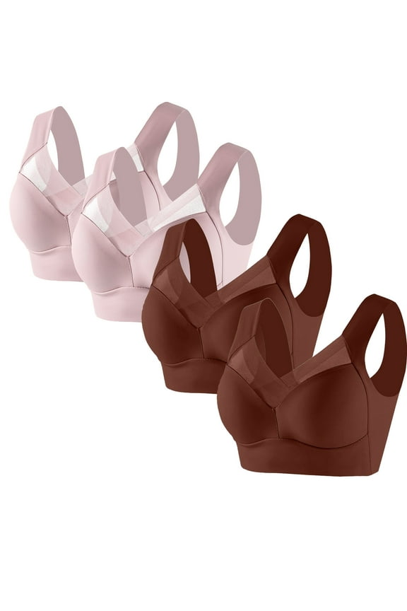 Sports Bras for Women Plus Size Bras Wirefree Compression Bra Close Breast Augmentation Underwear Flex Back Everyday Bras Wireless Support Full Coverage Bra Lace Side Collection 4-Pack