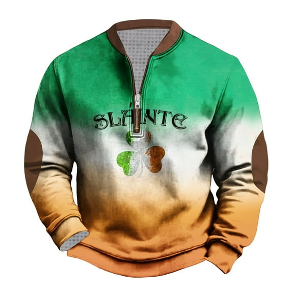 YABCSAZ St Patricks Day Sweatshirts for Men Irish T-Shirt Long Sleeve Sequin Shamrock Clover Printed Irish Pullover Casual Loose Oversize Charms Shirts Blouse Paddy's Day Great Parade Tops