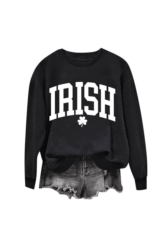 St Patricks Day Sweatshirts for Women Irish T-Shirt Long Sleeve Sequin Shamrock Clover Printed Irish Pullover Casual Loose Oversize Charms Shirts Blouse Paddy's Day Great Parade Tops