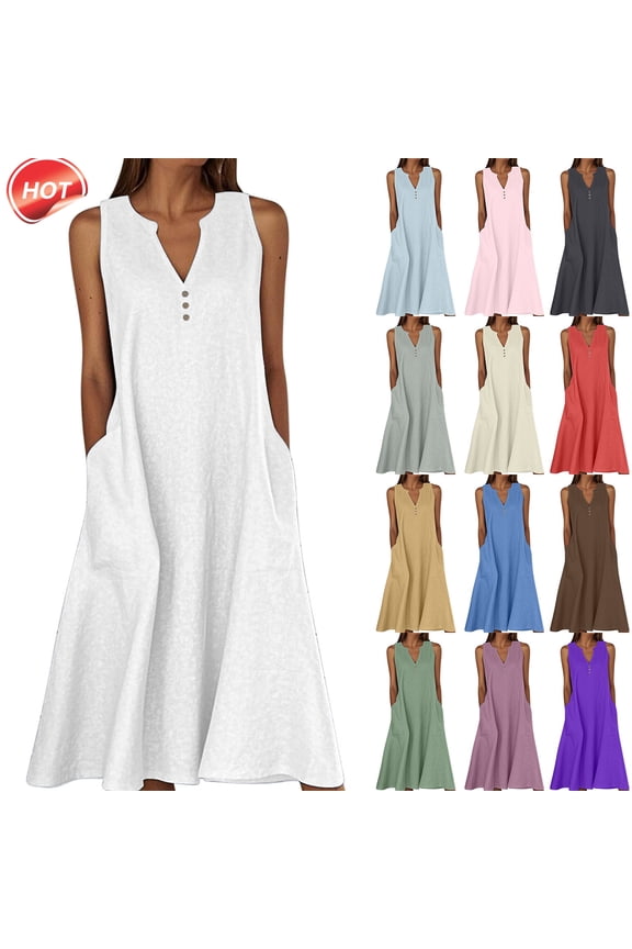 Summer Dress for Women 2025 Loose Boho Casual Sundress Plus Size Tank Dress Flowy Long Dresses Beach Sundress Sleeveless Elegant Classy Dresses Vacation Maxi Dresses for Seniors