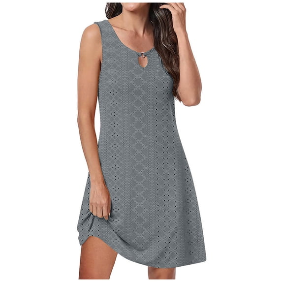 YABCSAZ Summer Dresses for Women 2024 Casual Loose Solid Color Tank Dress Plus Size Hollow Out Beach Sundress Sleeveless Dresses for Vacation Summer Saving Clearance!
