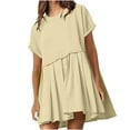 thumbnail image 1 of YABCSAZ Summer Dresses for Women 2024 Short Seleve Round Neck Dress Casual Loose Pleated Midi Dress Oversize High Waist A-line Sundress Dresse, 1 of 9