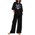 thumbnail image 1 of YABCSAZ Summer Outfits for Women Short Sleeve Casual Loose Printed Tops and Solid Color Drawstring Wide Leg Pants Athletic Sportswear 2 Piece Outfits, 1 of 5